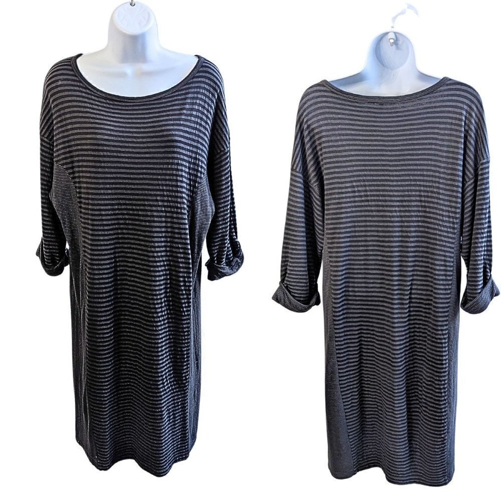 Michael Stars Gray Striped Knit Shift Dress W/ Cuffed 3/4 Sleeves Size S